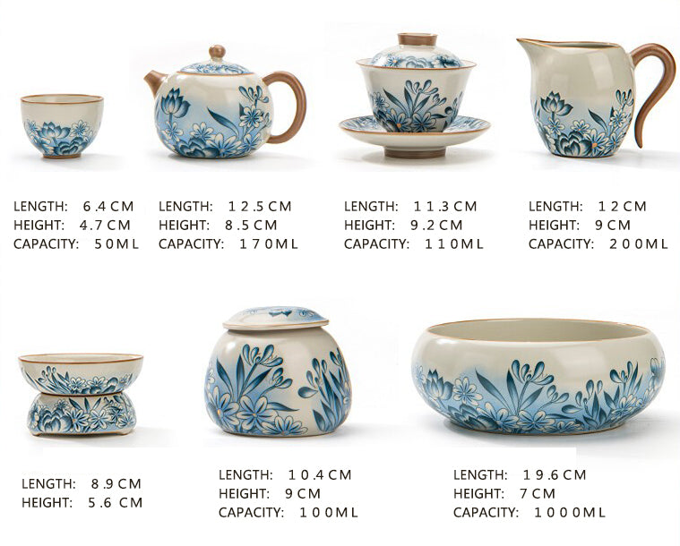 Blue and White Yellow Ru Kung Fu Tea Set