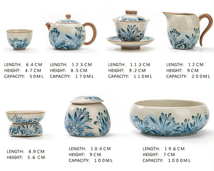 Blue and White Yellow Ru Kung Fu Tea Set