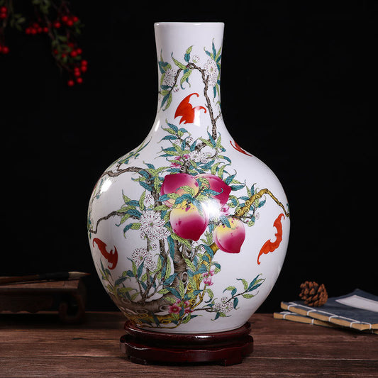 Jingdezhen Antique Ceramic Nine-Peach Celestial Globe Vase - tangvase