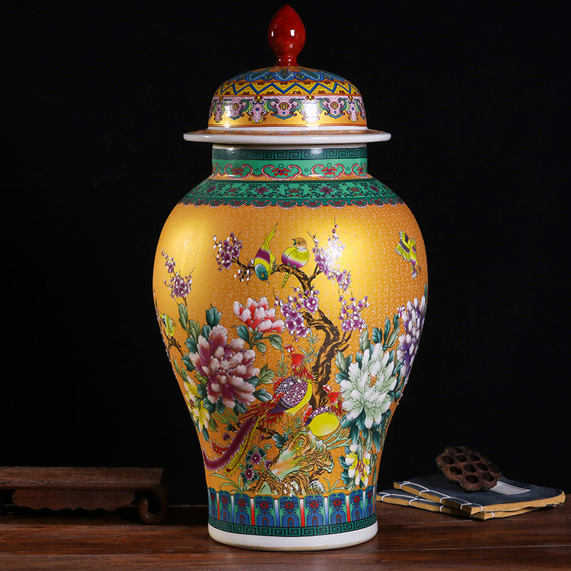 Jingdezhen porcelain large ceramic famille rose general jar - tangvase