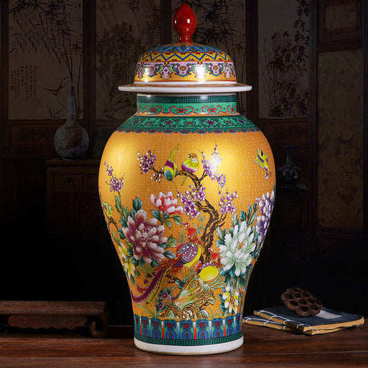 Jingdezhen porcelain large ceramic famille rose general jar - tangvase