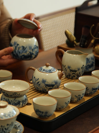 Blue and White Yellow Ru Kung Fu Tea Set