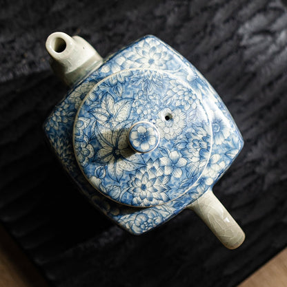 Old clay blue and white square pot - tangvase