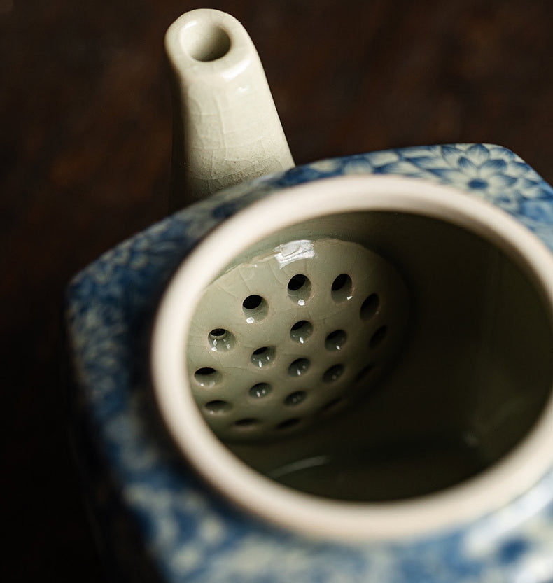 Old clay blue and white square pot - tangvase