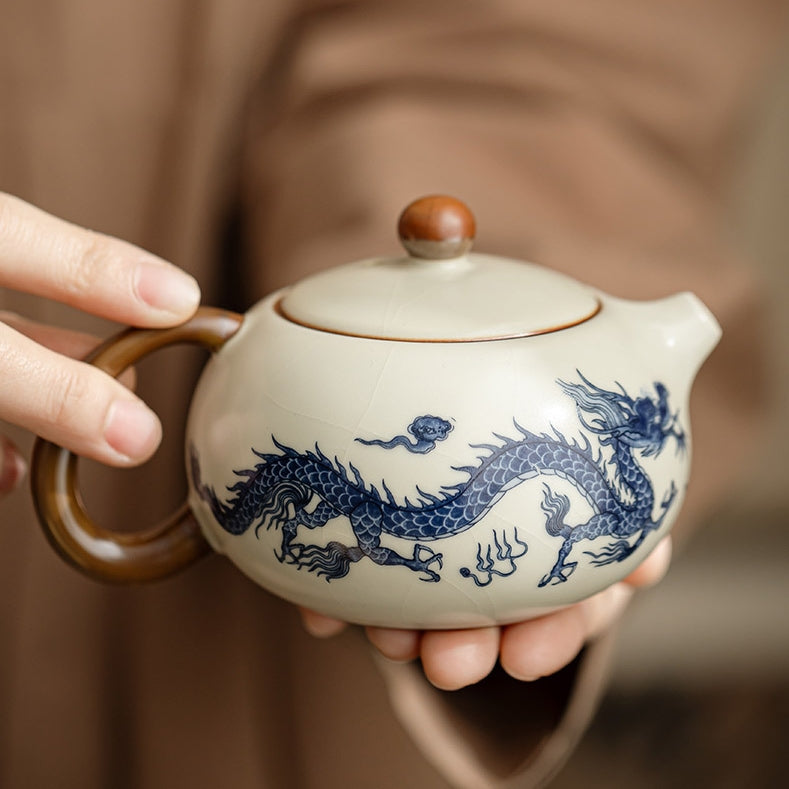 Ru kiln blue and white dragon pattern Xishi teapot - tangvase