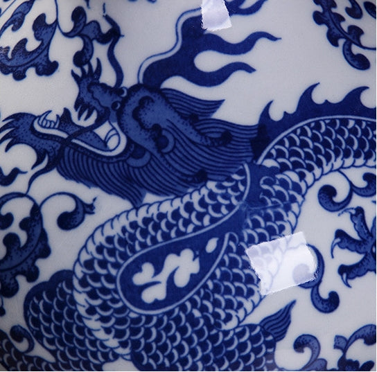 Blue and white porcelain vase with dragon pattern - tangvase