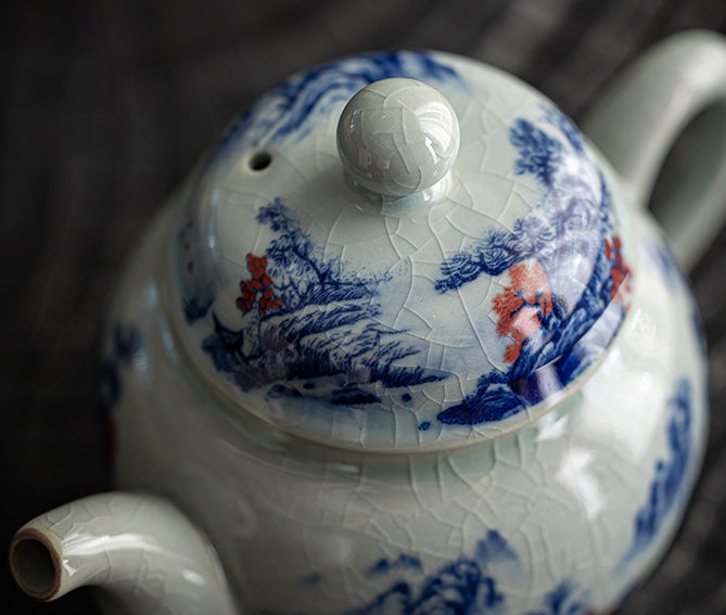 Blue and white porcelain underglaze red Ruyi pot - tangvase