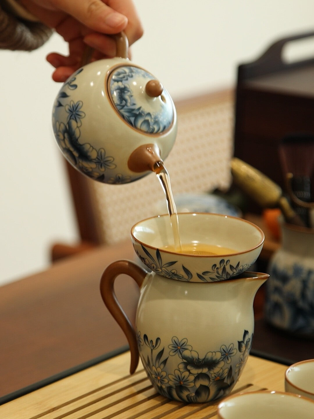 Blue and White Yellow Ru Kung Fu Tea Set