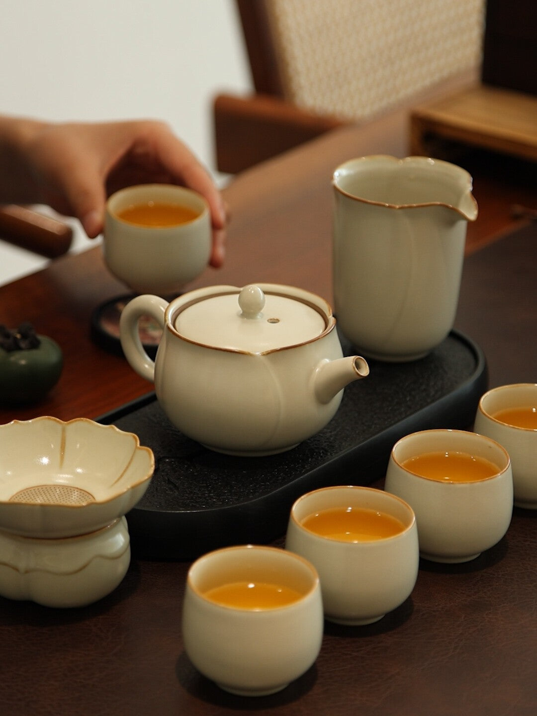 Huang Ru kiln tea set 9 pieces