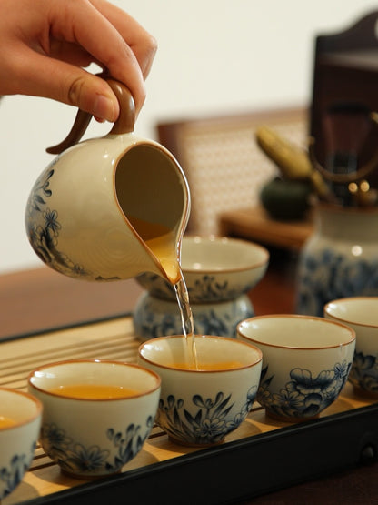 Blue and White Yellow Ru Kung Fu Tea Set