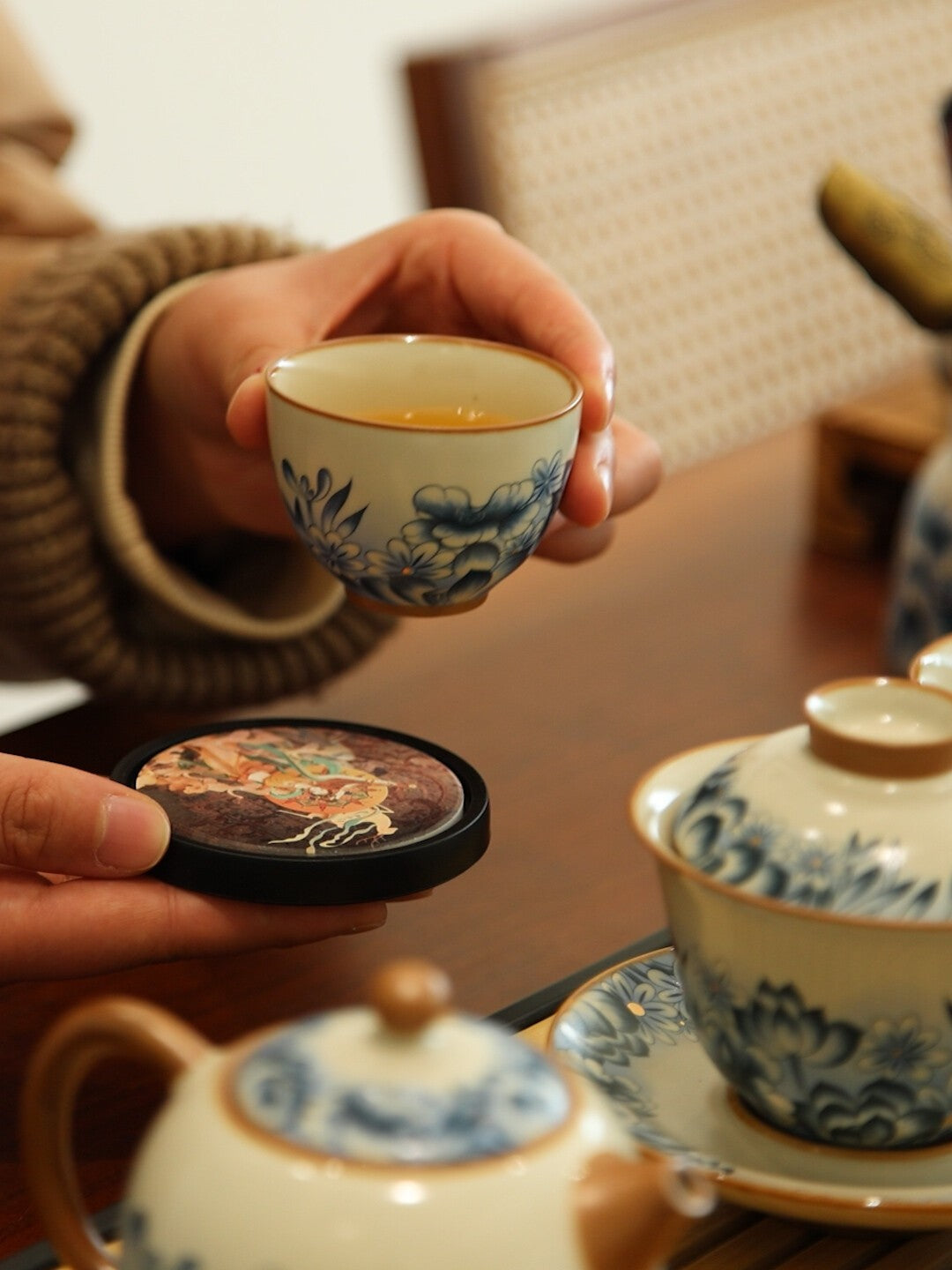 Blue and White Yellow Ru Kung Fu Tea Set