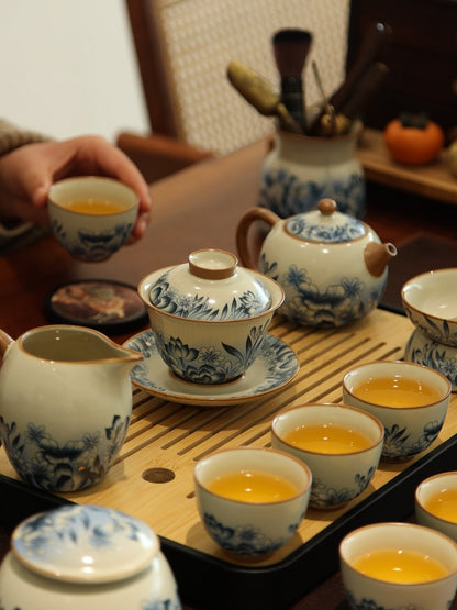 Blue and White Yellow Ru Kung Fu Tea Set