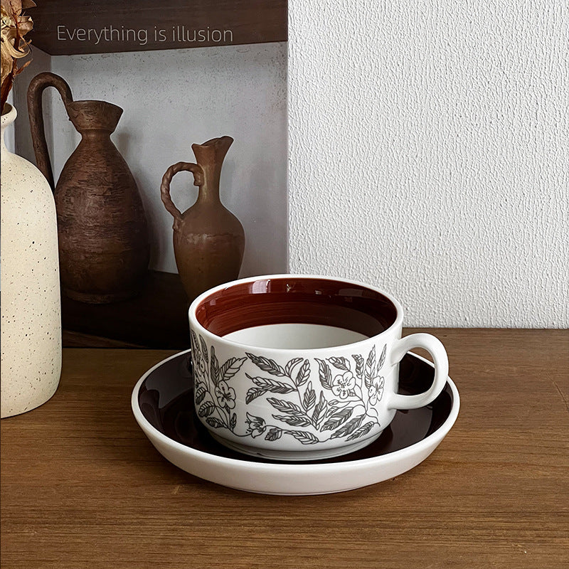 Brown Hibiscus Ceramic Coffee Cup - tangvase