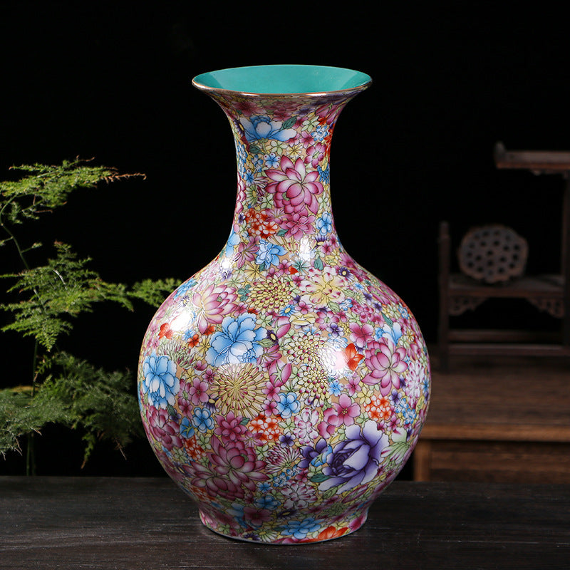 Ceramic enamel flower gilt vase - tangvase