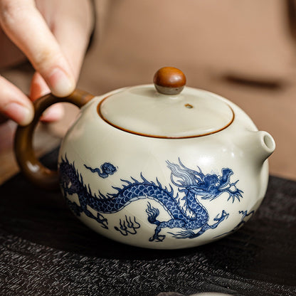 Ru kiln blue and white dragon pattern Xishi teapot - tangvase