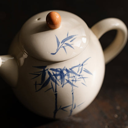 Gray underglaze hand-painted blue and white bamboo teapot - tangvase