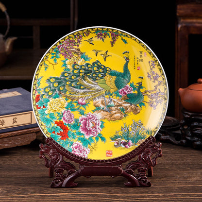 Yellow Peacock Ceramic Plate Ornament - tangvase