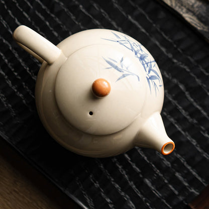 Gray underglaze hand-painted blue and white bamboo teapot - tangvase