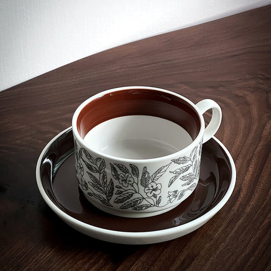 Brown Hibiscus Ceramic Coffee Cup - tangvase