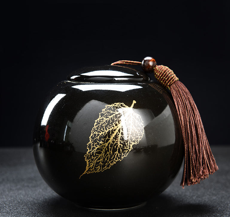 Golden Wood Leaf Black Glaze Jianzhan Porcelain Tea Set - tangvase