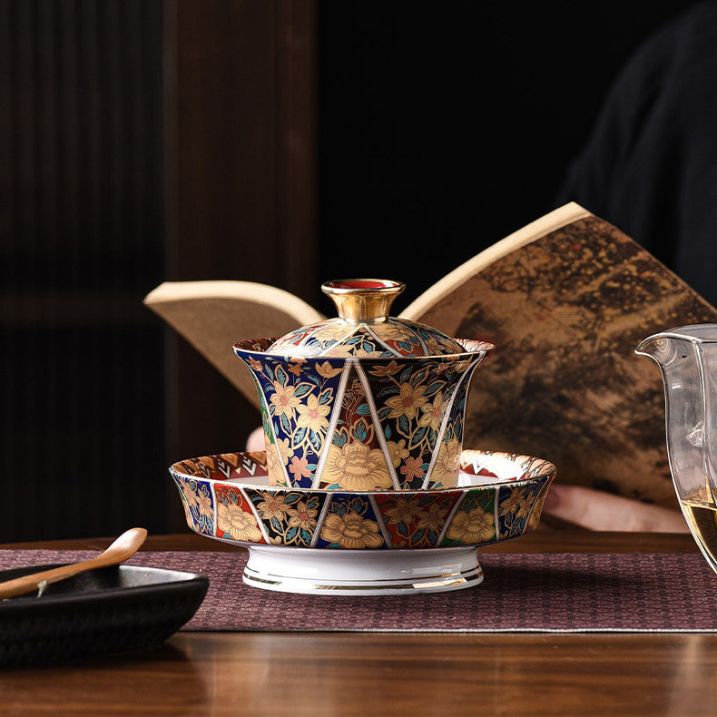 Enamel Qingshan Ono Sancai covered bowl - tangvase