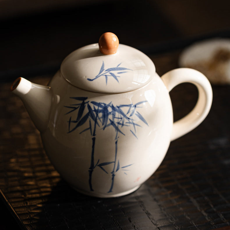 Gray underglaze hand-painted blue and white bamboo teapot - tangvase