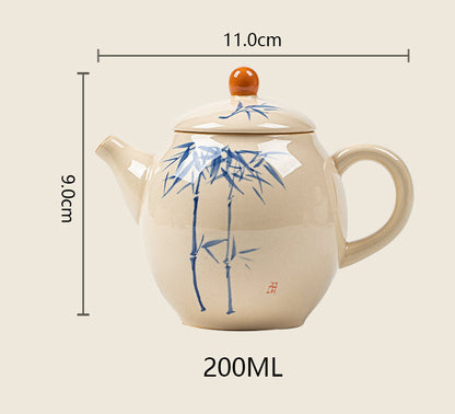 Gray underglaze hand-painted blue and white bamboo teapot - tangvase