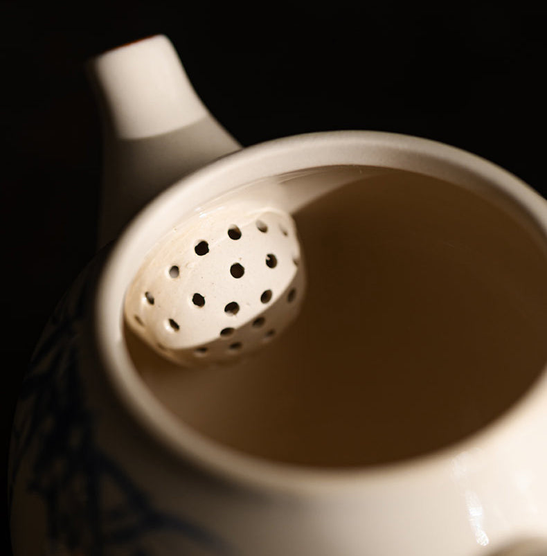 Gray underglaze hand-painted blue and white bamboo teapot - tangvase