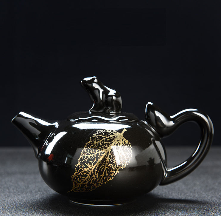 Golden Wood Leaf Black Glaze Jianzhan Porcelain Tea Set - tangvase