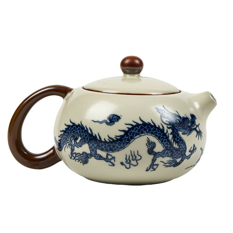 Ru kiln blue and white dragon pattern Xishi teapot - tangvase