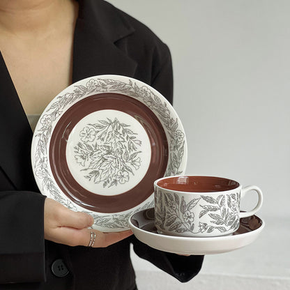 Brown Hibiscus Ceramic Coffee Cup - tangvase