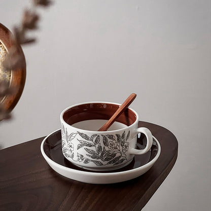 Brown Hibiscus Ceramic Coffee Cup - tangvase