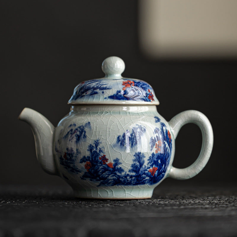 Blue and white porcelain underglaze red Ruyi pot - tangvase