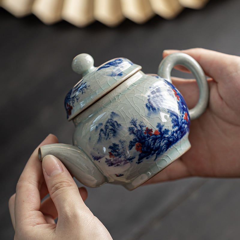 Blue and white porcelain underglaze red Ruyi pot - tangvase