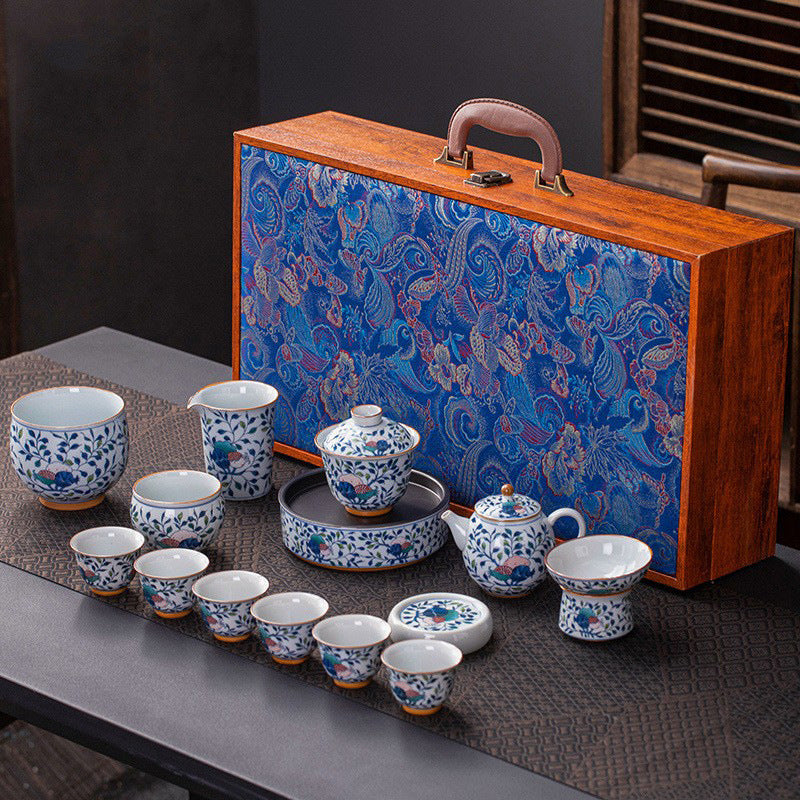 Blue and white porcelain Kung Fu tea set - tangvase