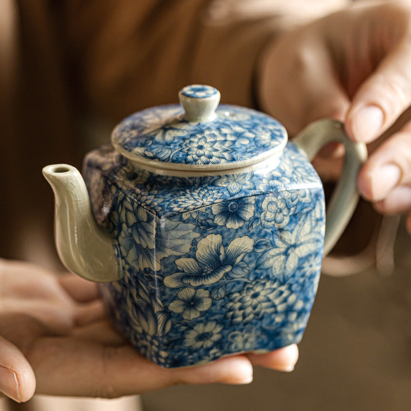 Old clay blue and white square pot - tangvase