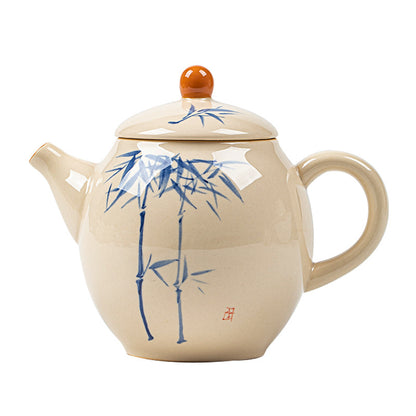 Gray underglaze hand-painted blue and white bamboo teapot - tangvase