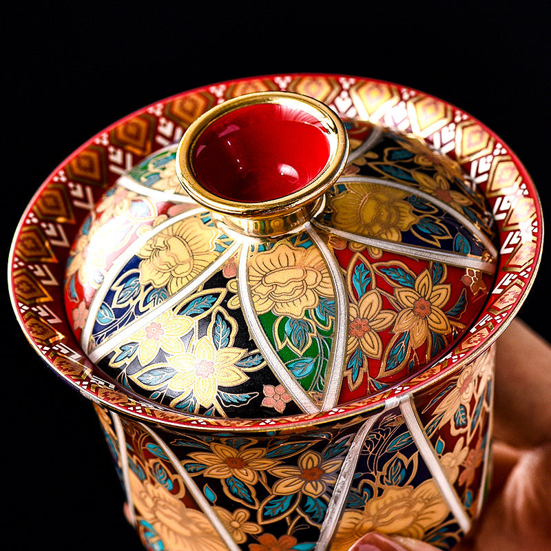 Enamel Qingshan Ono Sancai covered bowl - tangvase