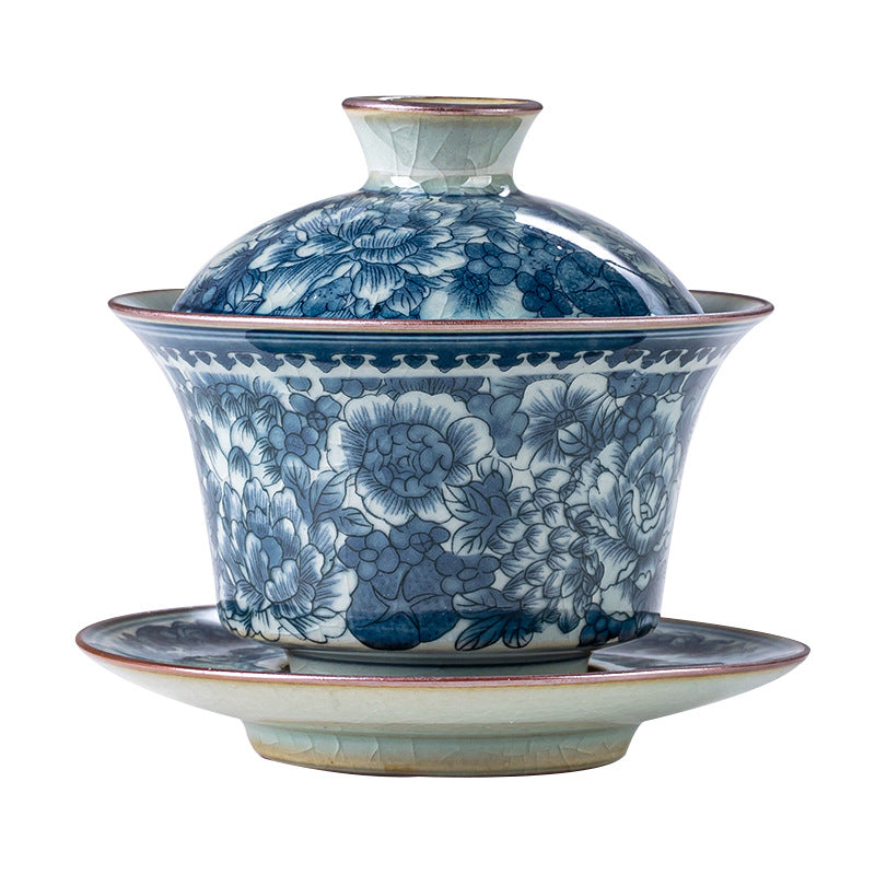 Blue and white porcelain three-color covered bowl - tangvase