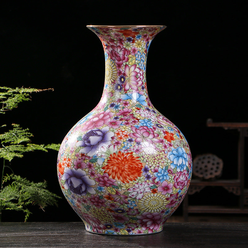 Ceramic enamel flower gilt vase - tangvase