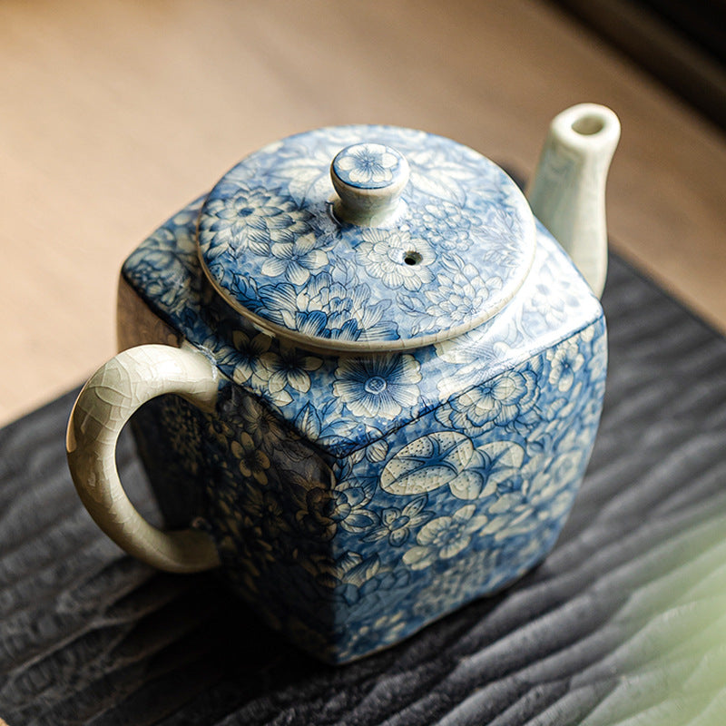 Old clay blue and white square pot - tangvase