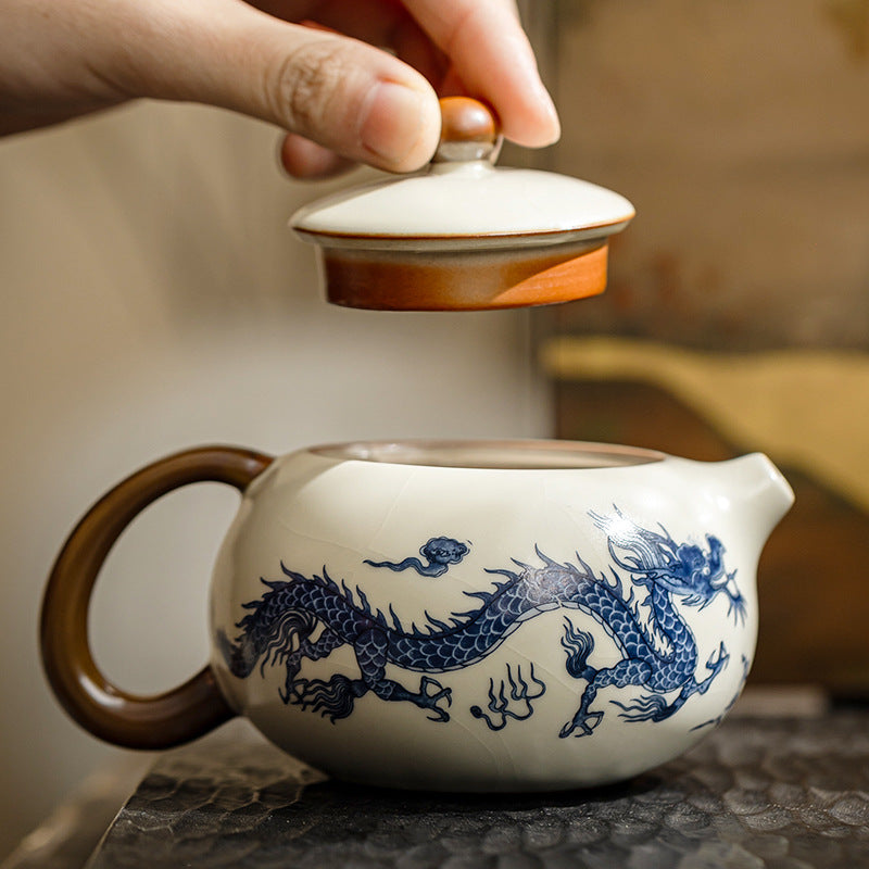 Ru kiln blue and white dragon pattern Xishi teapot - tangvase