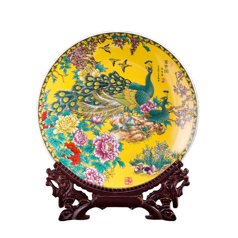 Yellow Peacock Ceramic Plate Ornament - tangvase