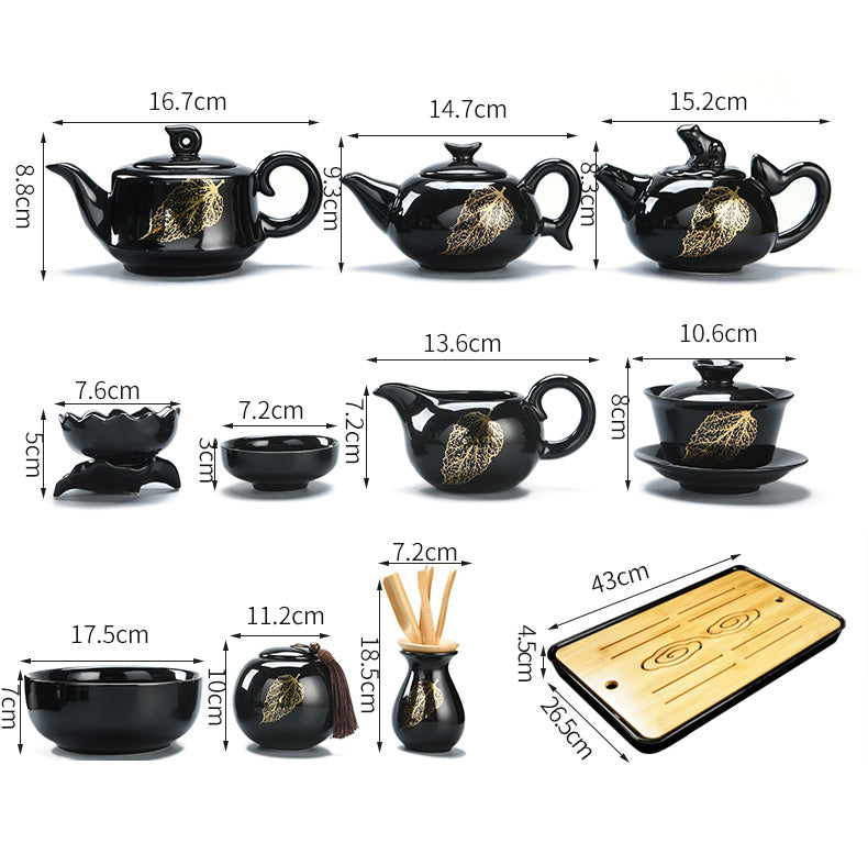 Golden Wood Leaf Black Glaze Jianzhan Porcelain Tea Set - tangvase