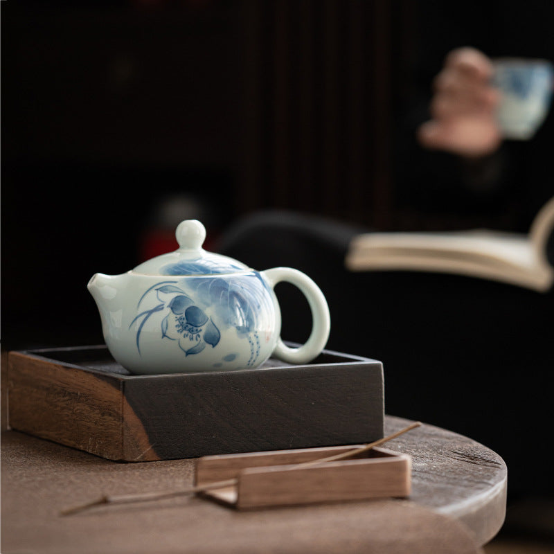 Lotus Blue and White Porcelain Tea Set - tangvase