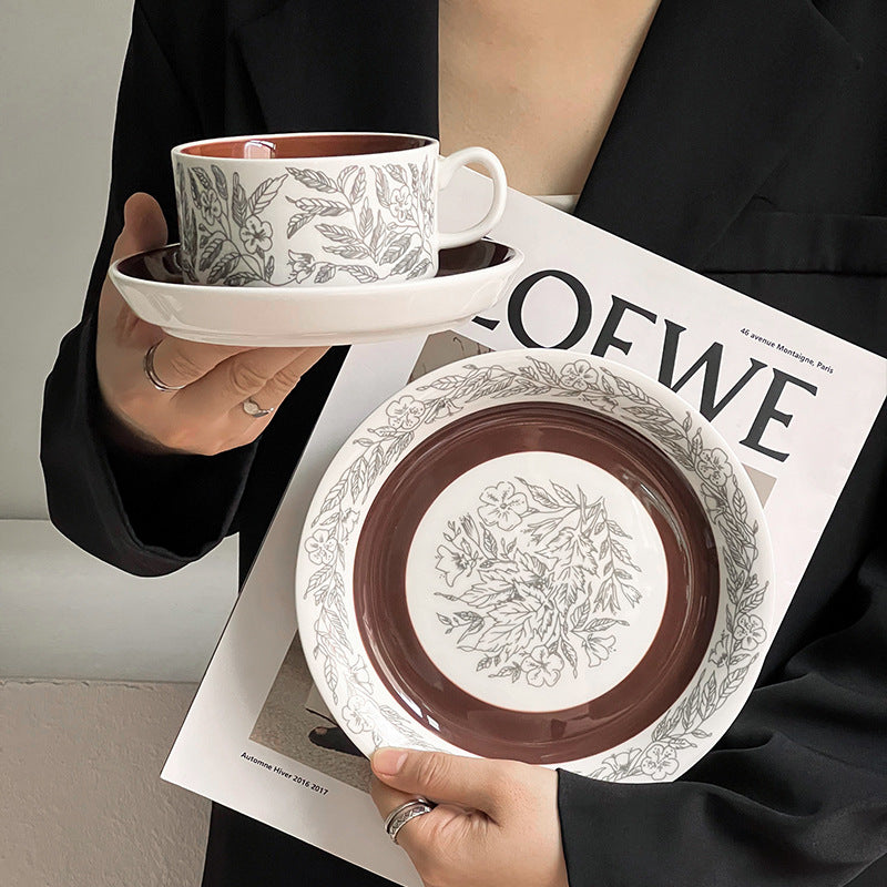 Brown Hibiscus Ceramic Coffee Cup - tangvase