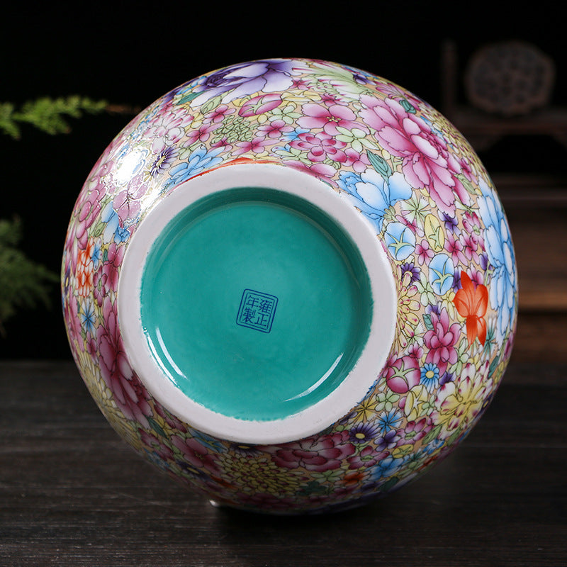 Ceramic enamel flower gilt vase - tangvase