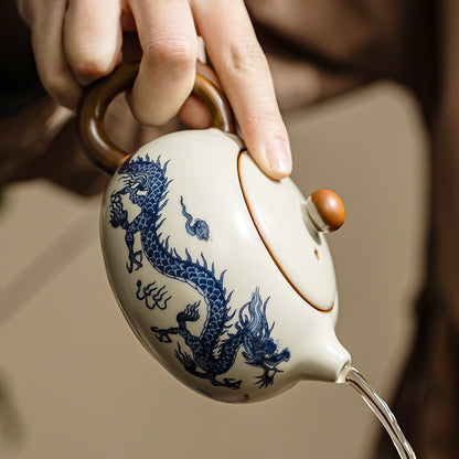 Ru kiln blue and white dragon pattern Xishi teapot - tangvase