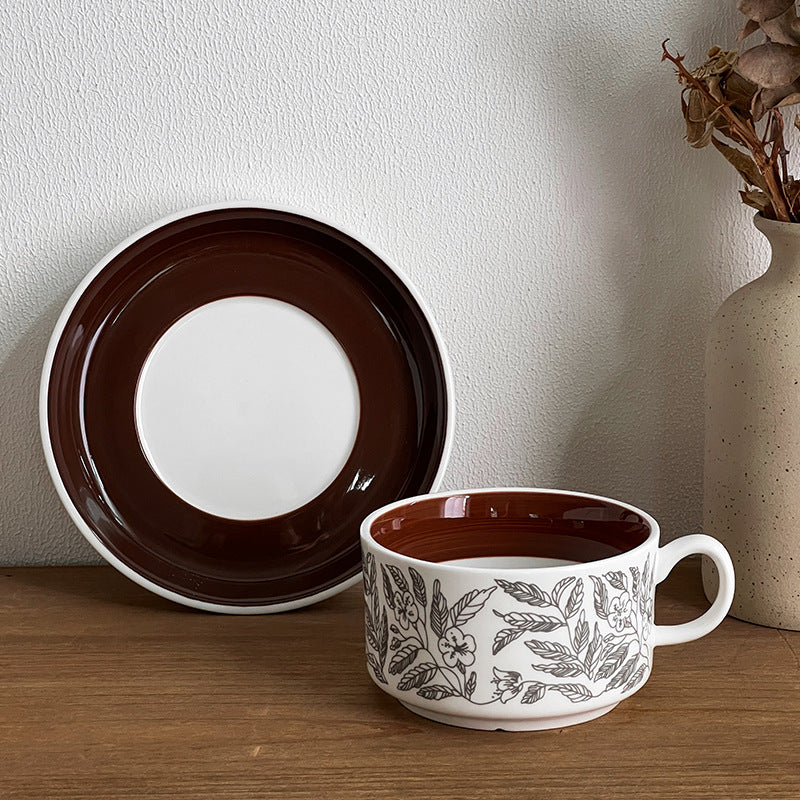 Brown Hibiscus Ceramic Coffee Cup - tangvase