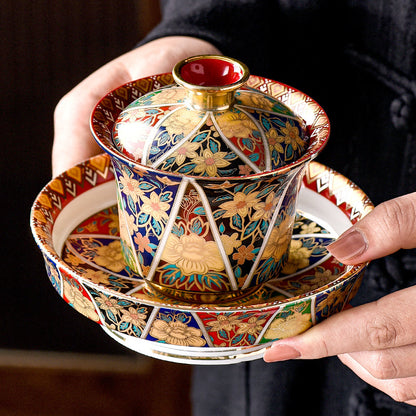 Enamel Qingshan Ono Sancai covered bowl - tangvase